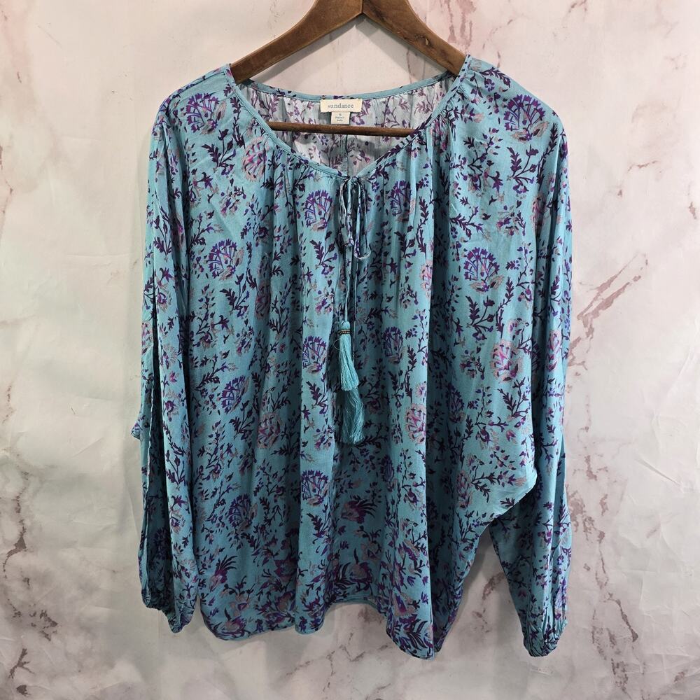 Sundance Shirt Womens Small Blouse Arielle Purple Floral Silk Long Sleeve Dolman